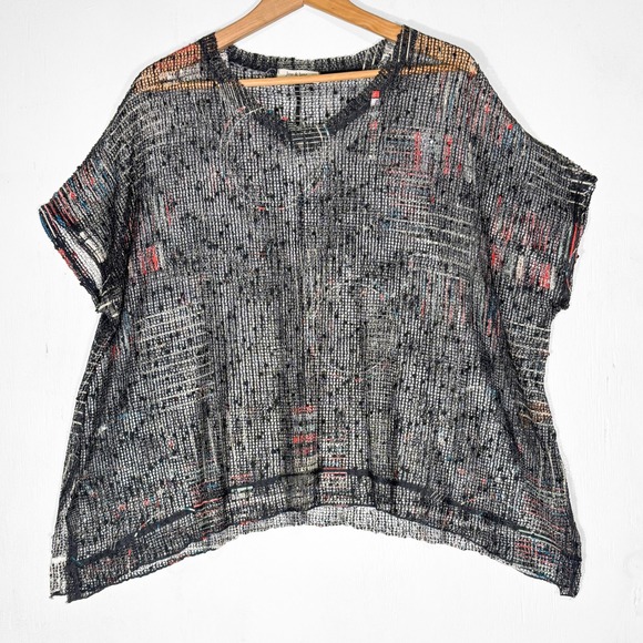 Jess & Jane Tops - Jess & Jane Black Sheer Mesh Knit Top Womens L Sequins Boxy Punk Festival